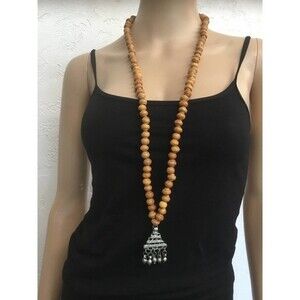 Long Wooden Necklace Silver pendant